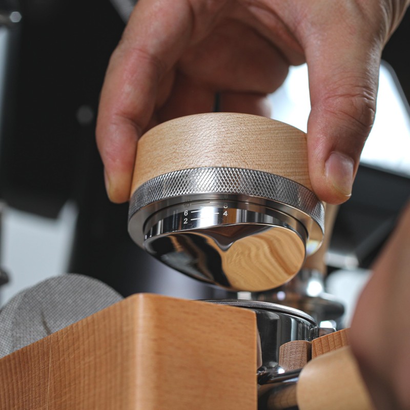 KNODOS Espresso Distribution Tool 58.5mm Maple Coffee Distributor Adjustable Depth