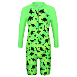 TFJH E Long Sleeve Swimsuits for Boys 1PCS Bathing Suits UPF 50+ Rash Guard Swimwear 498 Green Dinosaur 104/110