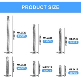 M4.2 Self Tapping Screws for Metal, 240 Pcs Self Drilling Screws, Modified Truss Head Sheet Metal Tek Screws, Wafer Head Phillips Flat Head Self Drilling Screws for Wood Metal Plastic
