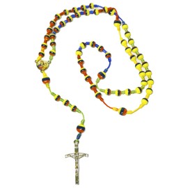 Typical Handmade Holy Rosary Colombia Ecuador Venezuela Tricolor Beads Centerpiece Sanctified Rosario Natural Jesus Cross (Tricolor Nylon)