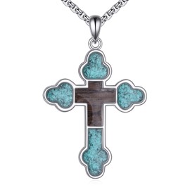 ONEFINITY Cross Necklace 925 Sterling Silver Budded Cross Pendant Turquoise Wood Cross Jewelry Gifts For Women Men