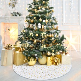 MEIVINES Christmas Tree Skirt 36 Inch Xmas Tree Skirt White Plush Tree Skirt Gold Snowflake Christmas Tree Base Cover Tree Mat for Christmas Holiday Home Decorations
