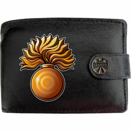 Klassek Grenadier Guards Image Men Wallet Real Leather Cap Badge Emblem Military Crest Insignia RFID Blocking with Coin Pocket and Metal Gift Box