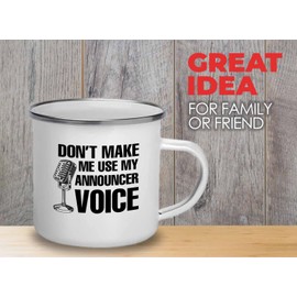 Bubble Hugs Announcer Camper Mug 12oz - announcer voice - Podcaster Radio Broadcaster Presenter Host Anchorman Microphone Reporter Narrator On Air Commentator
