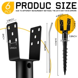 Hicarer 6 Set No Dig Ground Anchor U Model Screw in Post Stake Fence Spike, Fits Standard 4 x 4'' Post (4.6 x 4.6 Inch Actual), for Mailbox and Fence