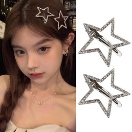 Hair Clip, Bangs Clip, Star-Shaped, Flower Shape, Sparkling, Hair Ornament, Hair Clip, Metal Hair Pin, Rhinestone, Women's, Wedding, School Entrance Ceremony, Graduation, Girls, Cute, Accessory, 2