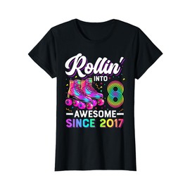8th Birthday Shirt Girl 8 Year Old Roller Skate Skating T-Shirt