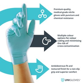UNIGLOVES Unigloves Aqua Blue Pearl Nitrile Examination Gloves - Multipurpose, Powder Free and Latex Free Disposable Gloves - Box of 100 Gloves, Aqua Blue, Extra Large (GP0095)