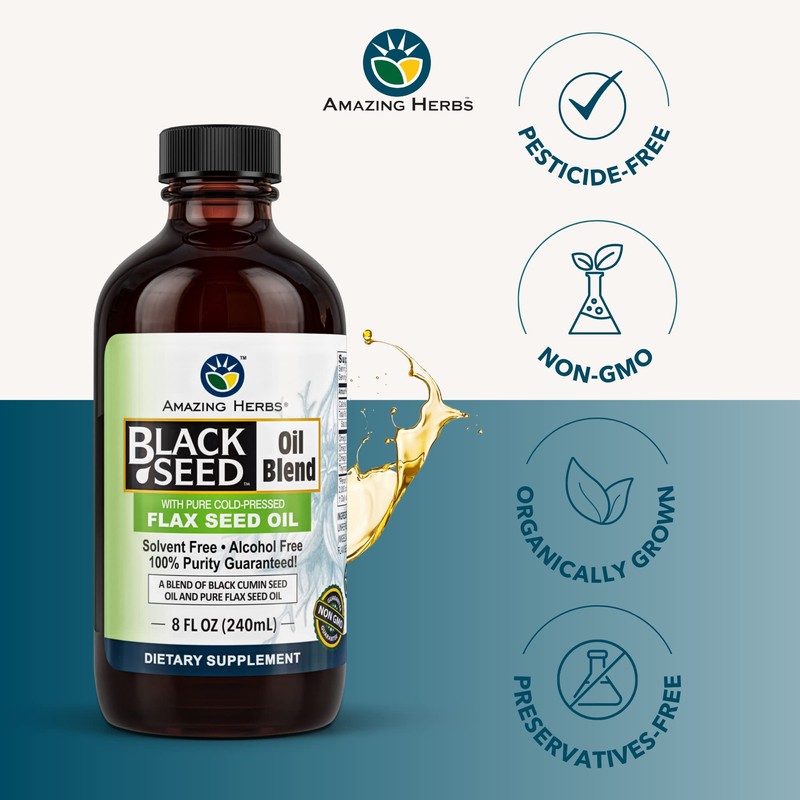 Amazing Herbs Cold-Pressed Black Seed and Flax Seed Oil Blend