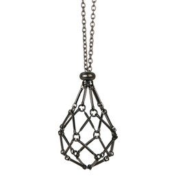 1 Pieces Stainless Steel Necklace Cord Empty Stone Holder Adjustable Cord Cage Crystal Cage Necklace Holder for Women Men for DIY Jewelry Making Accessories(Black)