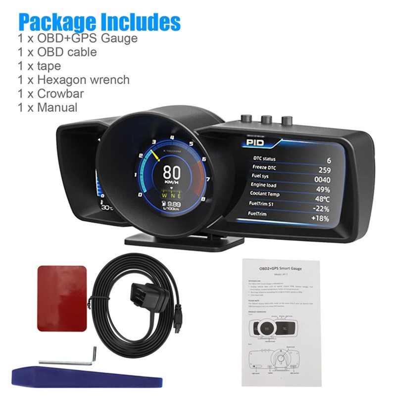 Car HUD Head Up Display, OBD+GPS Smart Gauge with Test