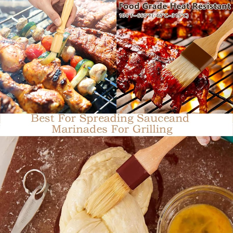 3 PCS Pastry Brushes,Wooden Durable Cooking Brush for Baking, BBQ