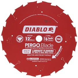 Diablo PergoBlade Saw Blade for Laminate and Wood Flooring - 12" Diameter, 16-Teeth, 1" Arbor, .087" Kerf, 10° Hook Angle, .063" Plate, 5000 Max RPM - D1216LF