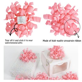 HUIHUANG Pink Bows for Gift Wrapping, Pink Curly Ribbon Bows Self Adhesive Burst Gift Bow for Presents, Wine Bottle, Treat Bags, Wrap Accessories, Bridal Shower Wedding Party Favor - 6 Counts
