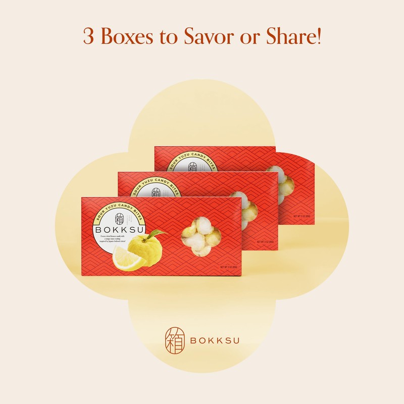 Bokksu Sour Yuzu Candy Bites - 3-Pack Freeze-Dried Sour Candy