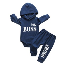 Infant Baby Boys Clothes Romper Set Long Sleeve Pullover Hoodie Romper Pants 2Pcs Outfits Set Black 0-3 Months