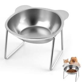 Elevated Cat Bowls with 15° Tilt, Whisker Friendly Raised Cat Food & Water Dishes with Silent Silicone Strip - Anti-Vomiting Small Dog Bowl, 304 Stainless Steel Bowl, Spine Friendly, Dishwasher Safe