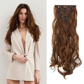 Gairyan 20inch Curly Auburn Hair Extensions Clip in Long Hair Extension 7PCS Full Head Synthetic Wavy Hairpiece for Women (Light Auburn)