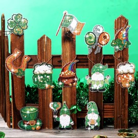 12 Pieces St. Patrick's Day Diamond Painting Keychain 5d DIY Diamond Painting Kit Green Shamrock Gnome Hanging Diamond Art Kits St. Patrick's Day Ornaments for Crafts Family Decor