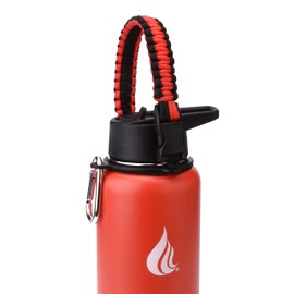 HYDRO CELL Wide Mouth Paracord Handle - Strap Carrier with Safety Ring and Carabiner. Compatible with 14, 18, 24, 32, 40, and 64 oz Stainless Steel Water Bottles (Red/Black)
