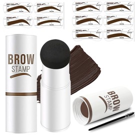 Eyebrow Stamp and Stencil Kit - One Step Eyebrow Stamp Stencil Kit - Waterproof and Smudge-proof Brow Stamp Kit with 10 Eyebrow Stencils - Eyebrow Stencil Makeup Kit (Dark Brown)