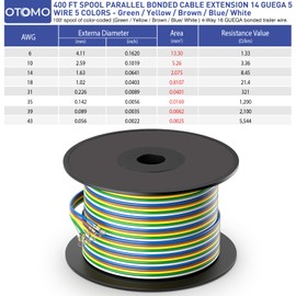 OTOMO Enough Long 400FT 14/5 Trailer Bonded Extension Harness Wiring Cable, CCA SAE J1128 Color-Coded Primary Wire Spools for Trailer RV Camper Towing Boat - Green/Yellow/Brown/White/Red