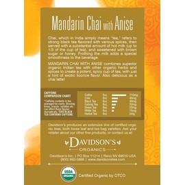 Davidson's Organics, Mandarin Chai w/Anise, 8-count Tea Bags, Pack of 12