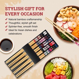 52USA Bamboo Chopsticks Gift Box, 5 Pairs – Natural Wooden Chopsticks Set with Gift Packaging for Sushi, Noodles, Ramen & Asian Cuisine