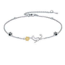 AXOMY Cat Bracelet for Women 925 Sterling Silver Adjustable Link Chain Cute Animal Jewelry Gifts for Cat Lovers