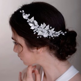 BERYUAN Bridal Pearls Leaves Hair Comb for Bride Women Girls Cute Comb SILVER