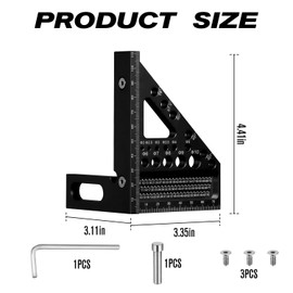3D Speed Square Tools 22.5-90° Aluminum Alloy Combination Set Square Carpentry Metric Woodworking Angle Measurement Tool with 11 Different Drill Holes And Positioning Aid