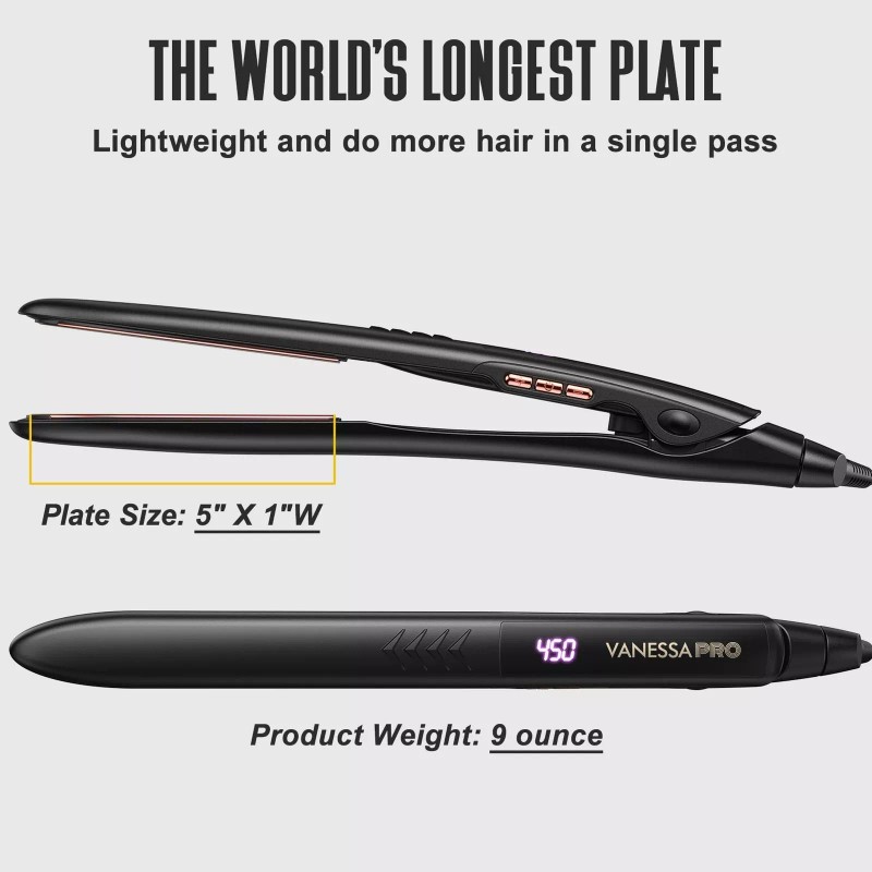 VANESSA PRO Flat Iron Hair Straightener, 100% Pure Titanium Flat