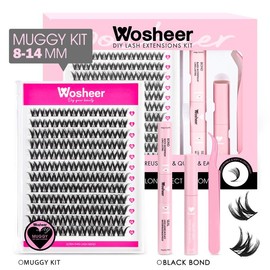 Wosheer Muggy Kit US STOCKING Cat Eye DIY Lash Cluster Kit Lash Bond&Seal Remover Lash Tweezer for DIY Eyelash Extension at Home For Girl Make up Makeup Cosmetic Eyelashes Extensions:_Muggy Kit(8-14mm)