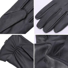 MGGMOKAY Men's Cashmere Lined Leather Gloves, black