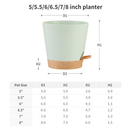 FaithLand 6-Pack Green Self Watering Planter Pots for Indoor Outdoor Plants - 8, 7, 6.5, 6, 5.5, 5 Inches Flower Pots