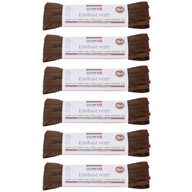 GLOREX 6 9400 514K Raffia Edelbast, 6 Bundles Each 20 m Matte Raffia, Dark Brown - for Crafts, Decoration or for Arrangements, Bouquets and Other Floristic Works