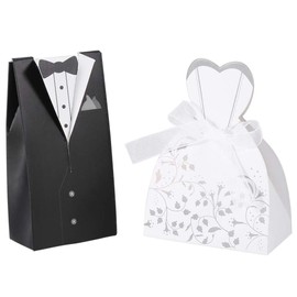 100Pcs Novel Elegant Romantic Favor Dress Tuxedo Bride and Wholesale Cardboard Candy Box Wedding Party Gift Decoration(Tuxedo)