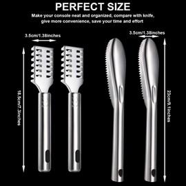 4 Piece Fish Scaler Remover Brush Set - Stainless Steel Sawtooth Scarper With Ergonomic Handle for Kitchen - Faster and Easier Scales Skin Removing Peeling Tool