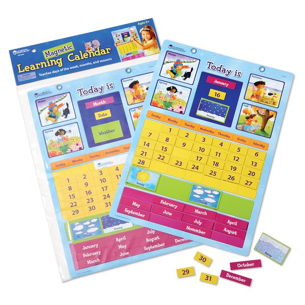 Learning Resources Magnetic Learning Calendar, 51 Magnetic Pieces & Calendar, Measures 12" x 16-1/2", Ages 4+