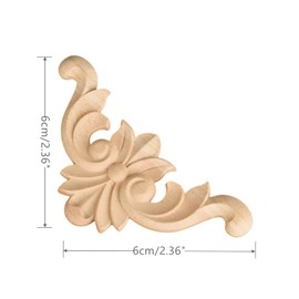 MUXSAM Wood Carved Onlay Appliques, Unpainted Wooden Corner Carving Decals, Furniture Decor for Cabinet Headboard Cupboard Mirror Sofa Mantel Side Table TV Stand Upgrade, 4-Pack, 6x6cm/2.36"x2.36"