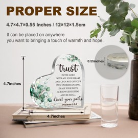 Proverbs 3:5-6 Trust In The Lord With All Your Heart Christian Acrylic Heart Decorative Sign Plaques Gifts for Women, Inspirational Scripture Gifts for Her Mom Female Coworker Sister with Bible Verse