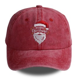 KKMKSHHG Merry Christmas Hat for Men Women, Funny Gifts, Embroidered Adjustable Denim Distressed Washed Santa Baseball Cap Red