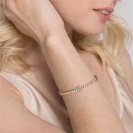 Clearine 14K Gold Plated Tennis Bracelet for Women Blue Cubic Zirconia Flower Bracelet Birthday Jewellery Gift for Girls