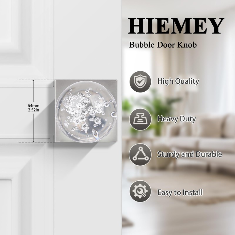 HIEMEY Glass Door Knobs Interior with Lock, Crystal Door Knobs