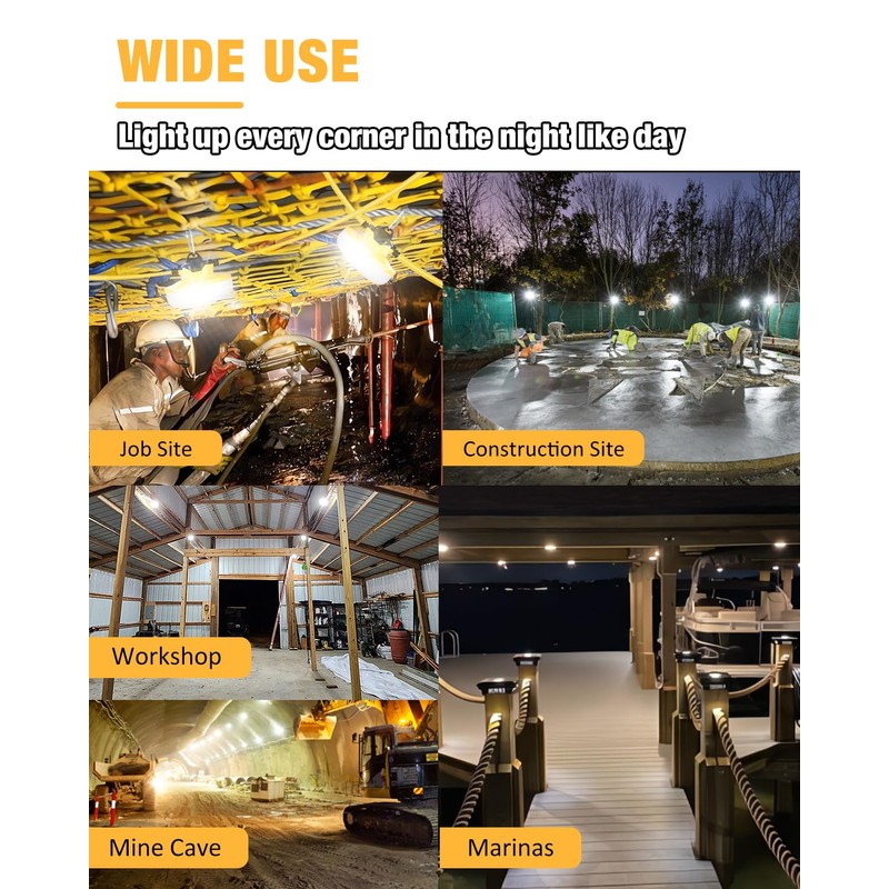 JC-LGL LED Construction String Light 50FT, 65W 8000Lm Industrial LED