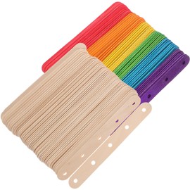 MAGICLULU 100pcs Wooden Colorful Ice Cream Sticks with Holes Mixed Color Large Popsicle Sticks Wooden Colorful Craft Sticks for DIY Craft ( Colorful+ Nature Color )