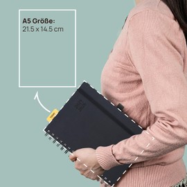 POPRUN Daily Planner 2025 2026 A5 Ring Binder 21.5 x 14.5 cm (Aug.2025-Jul.2026), Daily Calendar 1 Day 1 Page (Monday - Sunday) with Soft Cover, PU Leather, Monthly Tabs - Brown