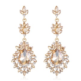 Flyonce Marquise Wedding Earrings for Brides, Bridesmaids, Brown Rhinestone Statement Leaf Bridal Drop Dangle for Women Party Prom