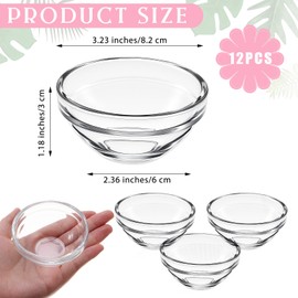 Teenyyou 12 Pcs Small Glass Facial Mixing Bowl, 3 Inch Clear Prep Measuring Bowl, DIY Face Mask, Mud Mask & Skincare Products Mixing Tool for Home and Salon Use