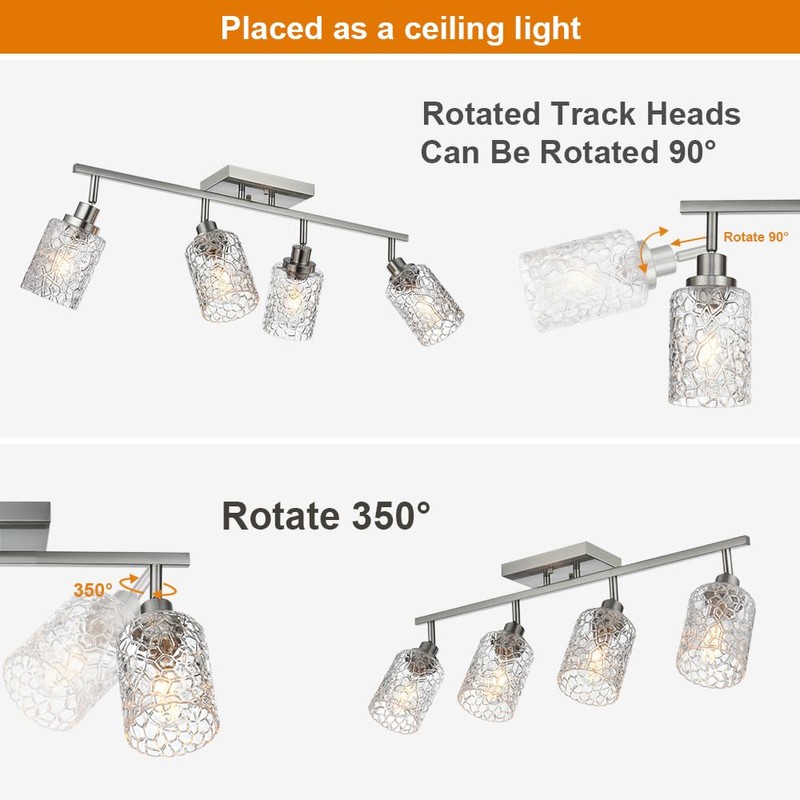 VINLUZ 2-Light Brushed Nickel Directional Spotlight Track Lighting Kit with
